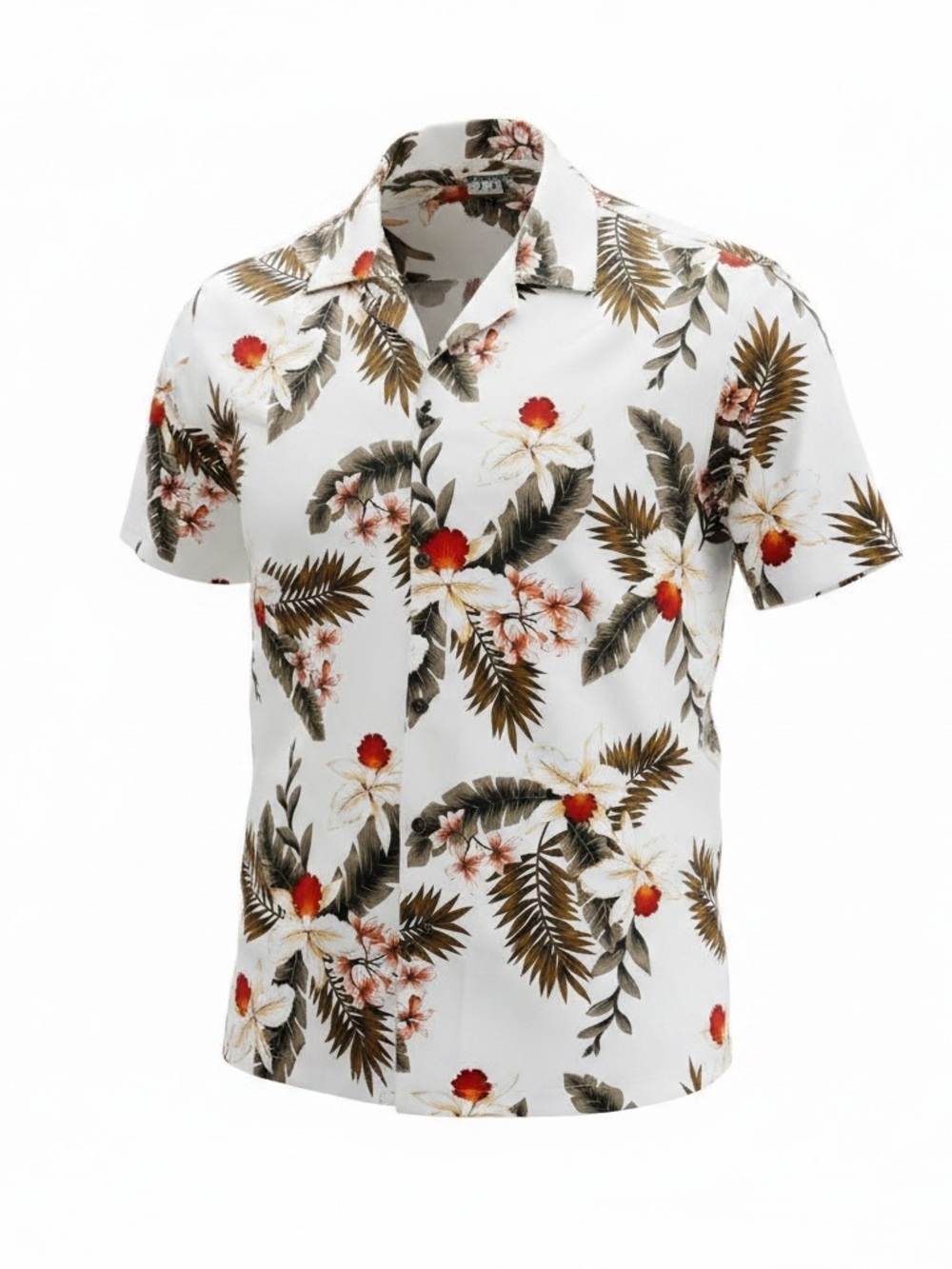 Two Palms Hawaiian Shirt 2XL – White Orchids Plumeria – Aloha Button Front
